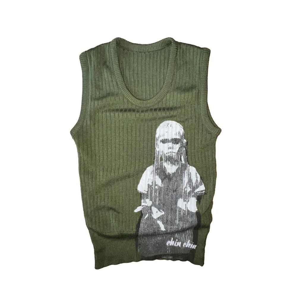 green graphic vest